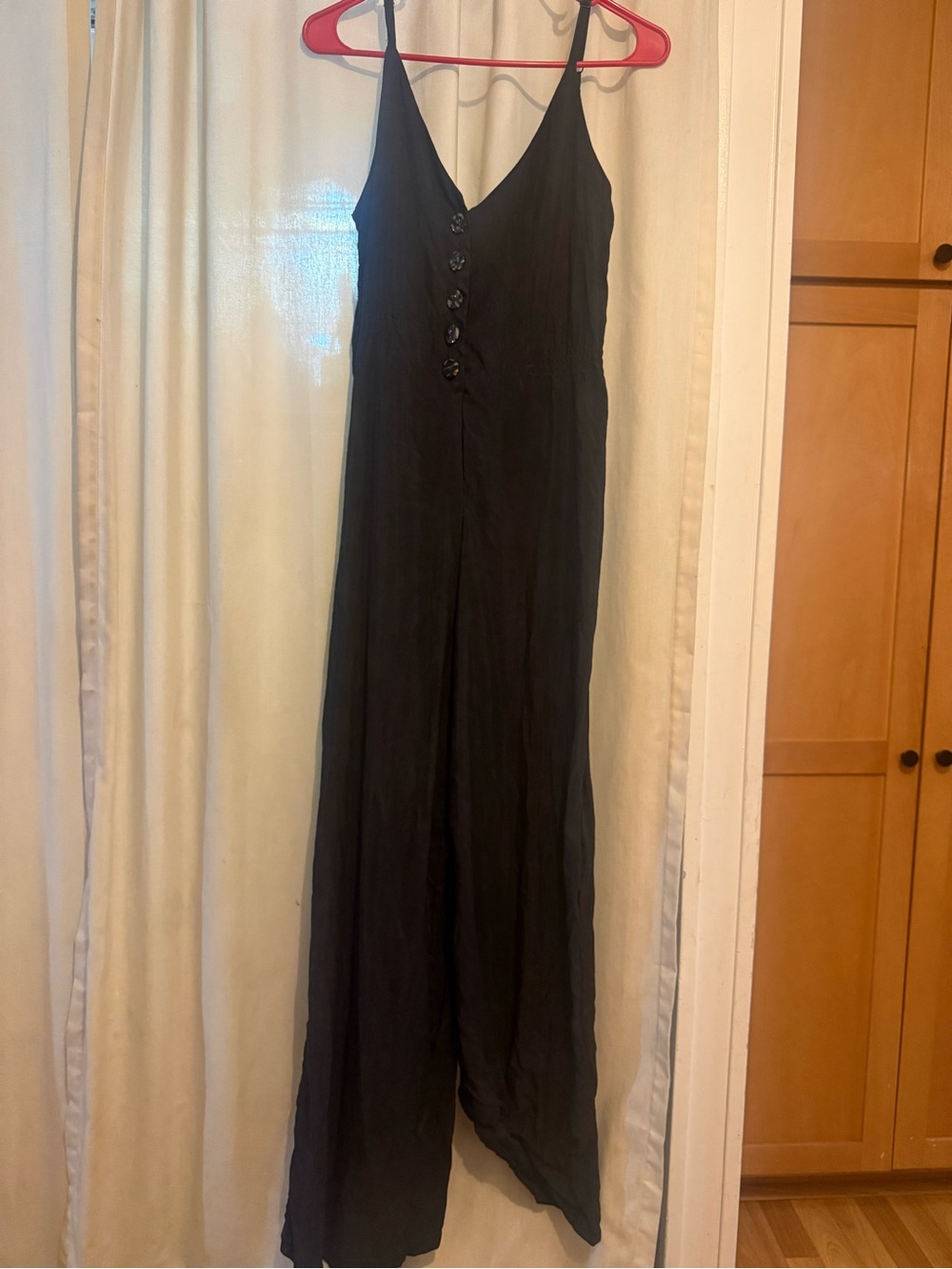 Zara Black V-Neck Jumpsuit with Button Detail